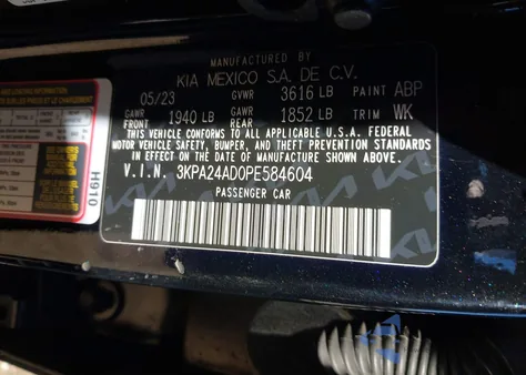 2023 Kia Rio S from USA, damaged, VIN 3KPA24AD0PE584604